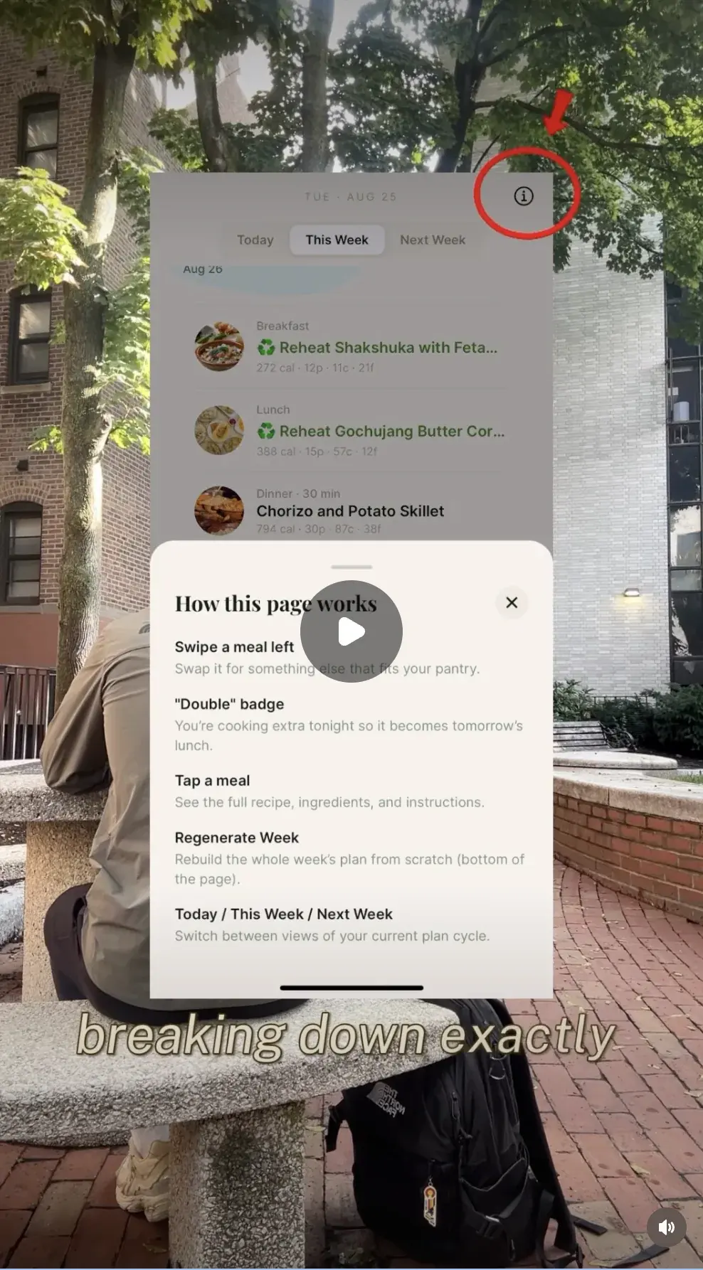 An Instagram reel about adding a How this page works info button to an app